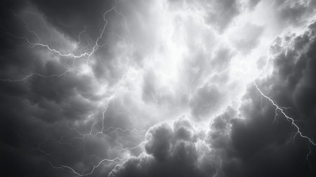 Powerful lightning bolts electrifying dramatic storm clouds