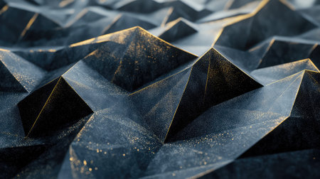 Abstract polygonal low poly mountain surface with golden glitterの写真素材