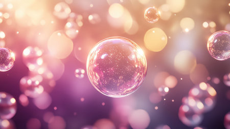 Glowing spheres floating on abstract bokeh background