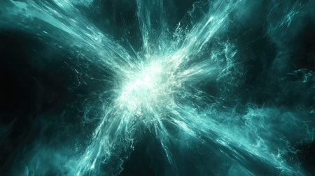 Abstract teal light energy burst exploding in space