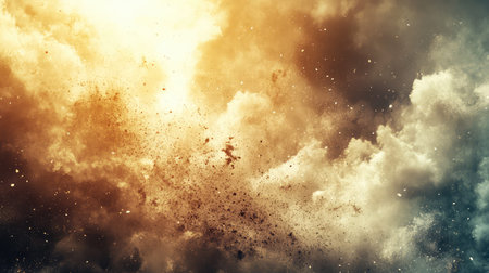 Explosive dust particles creating a vibrant abstract backgroundの写真素材