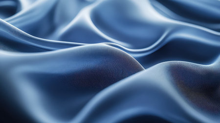 Blue fabric flowing waves creating abstract background textureの写真素材