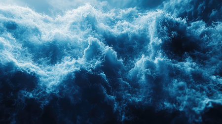 Turbulent dark blue ocean water surface creating white foam