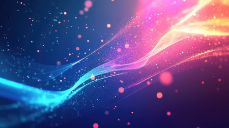 Abstract data stream forming colorful dynamic particles backgroundの写真素材