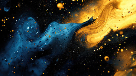 Abstract blue and gold glitter universe swirling backgroundの写真素材