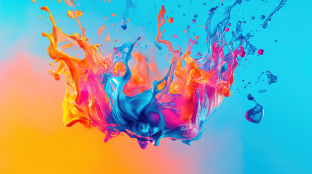 Vibrant liquid paint splashing blending colors abstract