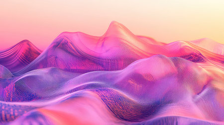 Abstract wave landscape forming gradient vibrant magenta hills