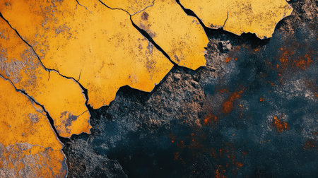 Yellow textured wall peeling showing cracked abstract surface