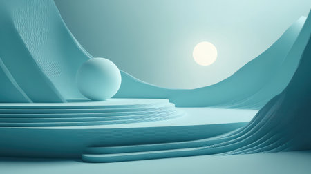 Abstract minimalist scene with sphere on stepped podiumの写真素材
