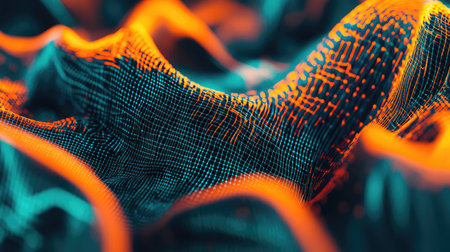 Abstract digital data surface displaying flowing energy networkの写真素材