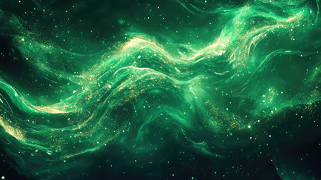 Shimmering green energy flowing through sparkling particlesの写真素材