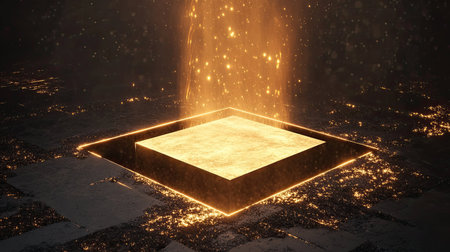 Glowing square platform emitting golden particles upwards