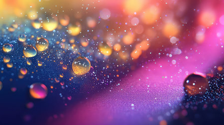Water drops reflecting colorful bokeh light particles
