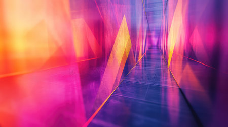 Abstract technology background with vivid gradient colors and geometric shapesの写真素材