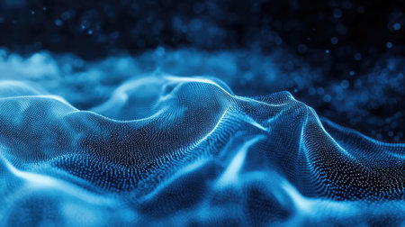 Abstract blue data flowing particle wave background