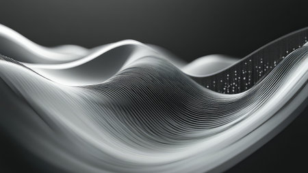 Abstract wavy data lines flowing digital information network