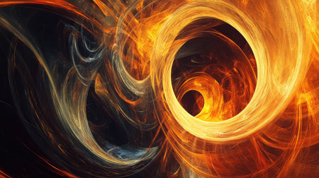 Abstract fractal art creating swirling fiery energy formsの写真素材