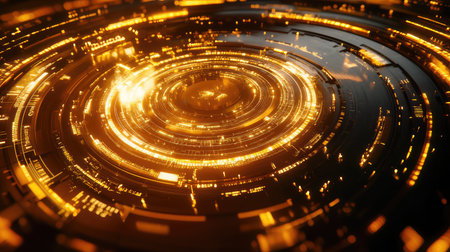 Digital data processing creating abstract light circlesの写真素材