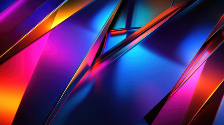 Abstract intersecting metallic planes reflecting vibrant lightの写真素材