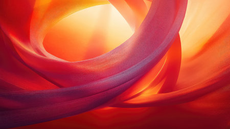 Flowing fabric creating warm abstract wave patternsの写真素材