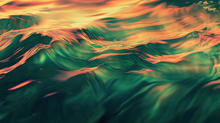 Abstract liquid surface reflecting warm and cool colorsの写真素材
