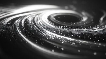 Optical fiber data streaming forming abstract swirl pattern