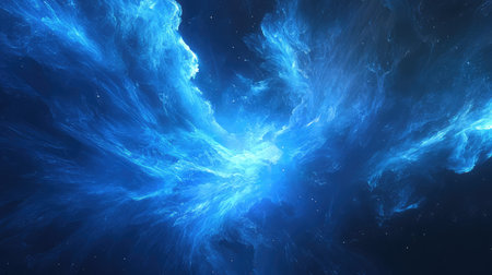 Abstract cosmic blue nebula forming sparkling starfield backgroundの写真素材