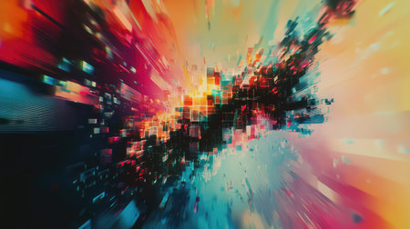 Digital information stream exploding with colorful data cubesの写真素材