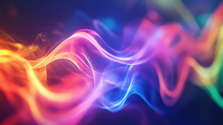 Colorful neon light waves flowing abstract backgroundの写真素材