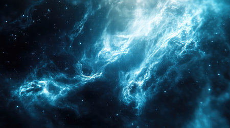 Glowing blue nebula gas and stars forming cosmic backgroundの写真素材