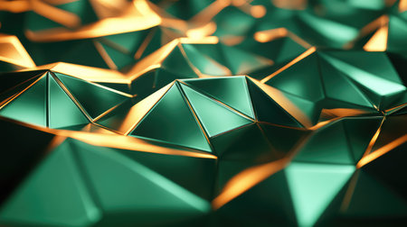 Abstract geometric pattern forming a metallic emerald surface