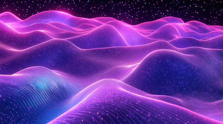Digital landscape forming undulating glowing waves background