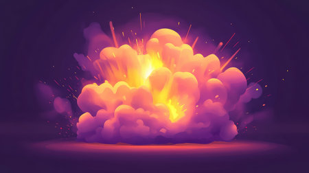 Powerful explosion creating dynamic smoke and sparks