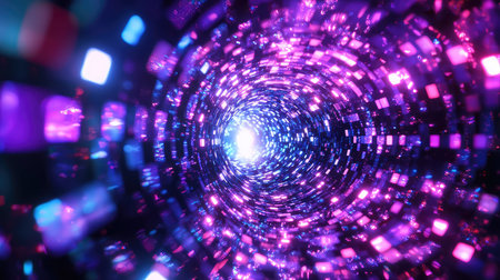 Digital tunnel connecting through glowing cyberspace network
