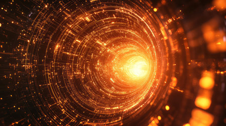 Digital data speeding through futuristic light technology tunnelの写真素材