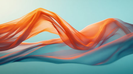 Flowing translucent fabric creating abstract orange blue waves