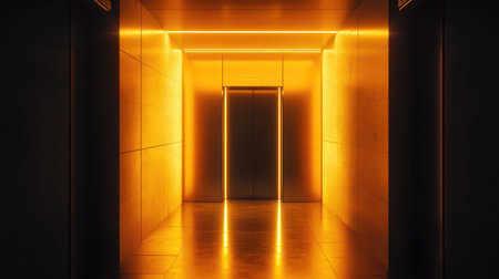 Modern building elevator glowing with neon light