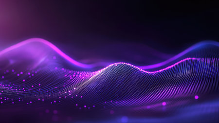 Abstract data waves flowing with glowing particles network