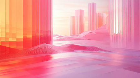 Abstract digital landscape showing futuristic city and surreal dunesの写真素材