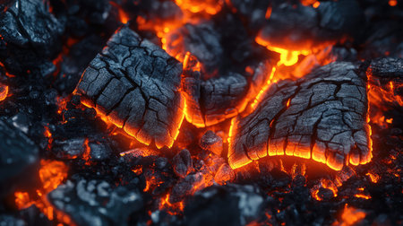 Glowing embers burning providing heat and warmth