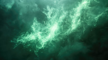 Luminous green energy flowing through abstract dark spaceの写真素材