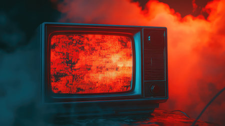 Retro television displaying red static and digital glitch