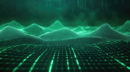 Digital landscape with data grid and network concept