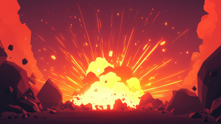 Powerful explosion creating bright light and flying debris