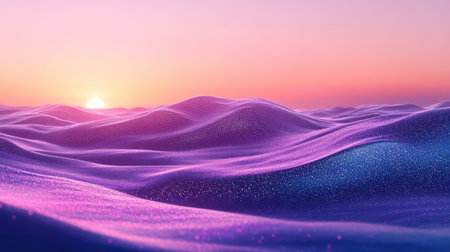 Abstract sparkling waves landscape at vibrant sunset