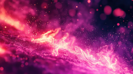 Abstract energetic wave flowing with glowing particles and light trailsの写真素材