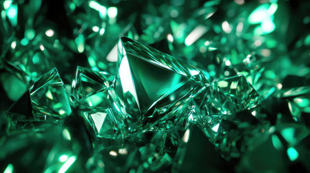 Green emerald gemstones creating sparkling luxury backgroundの写真素材
