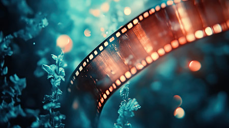 Film strip emerging from abstract cinematic dreamの写真素材