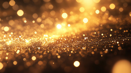 Golden glittering particles creating a beautiful festive bokeh background