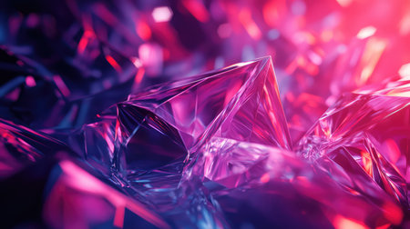 Abstract crystal geometry creating neon glowing backgroundの写真素材